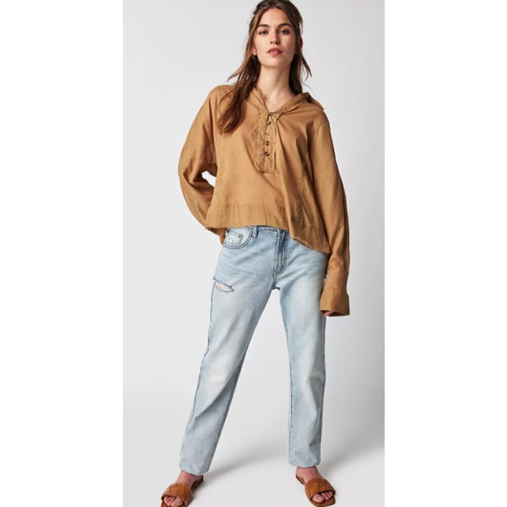 NEW Free‎ People Womens Cloud Batiste Top XS Beige Tan Romantic Poet Cottagecore